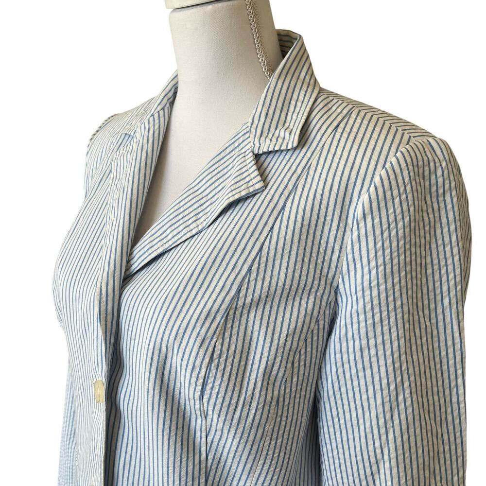 Tommy Hilfiger Blazer Women's Size Large Blue White Striped 100% Cotton Lined - Picture 4 of 11